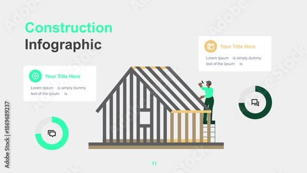 Obraz Modern Construction Infographic Template with Worker and Tools
