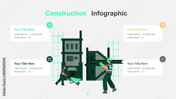 Obraz Modern Construction Infographic Template with Worker and Tools