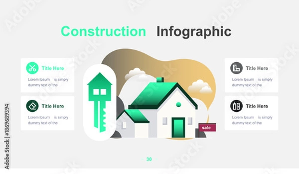 Obraz Modern Construction Infographic Template with Worker and Tools