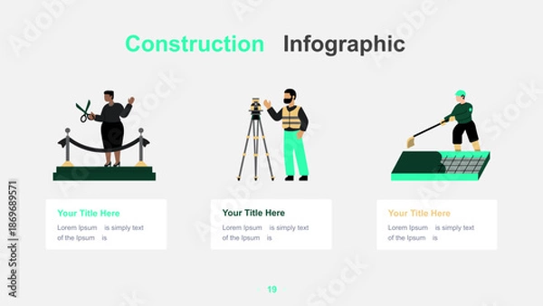 Obraz Modern Construction Infographic Template with Worker and Tools