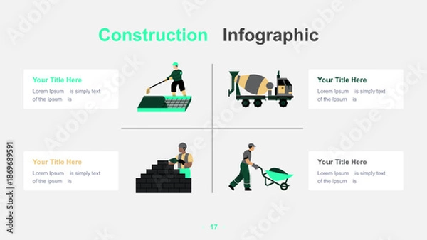 Obraz Modern Construction Infographic Template with Worker and Tools