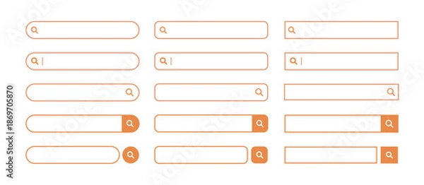 Obraz 検索窓・検索バーのイラスト素材　セット　オレンジ　Search bar illustration set