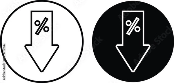 Obraz Percent down icons. Percentage decrease symbols. Sale reduction graphic design. Financial loss and discount signs
