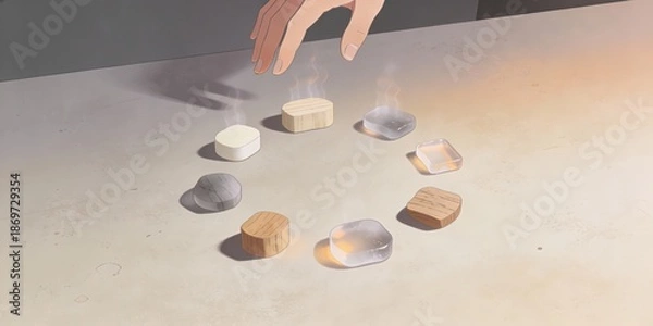 Obraz Hand selecting temperature changing blocks on a table