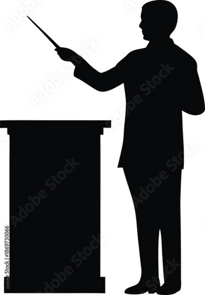 Obraz Professional speaker giving a compelling presentation using a pointer at a lectern