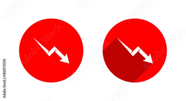 Fototapeta Downward trend arrow icon with long shadow. Financial loss, decrease symbol