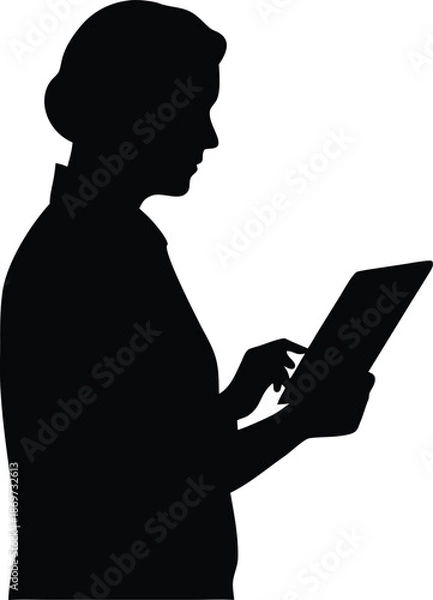 Obraz Person interactively using a modern digital tablet device for various online activities