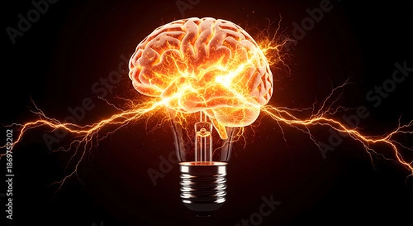 Obraz Brain Lightbulb Idea Concept with Electrical Discharge.