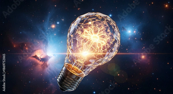 Obraz Glowing light bulb in space with cosmic background.