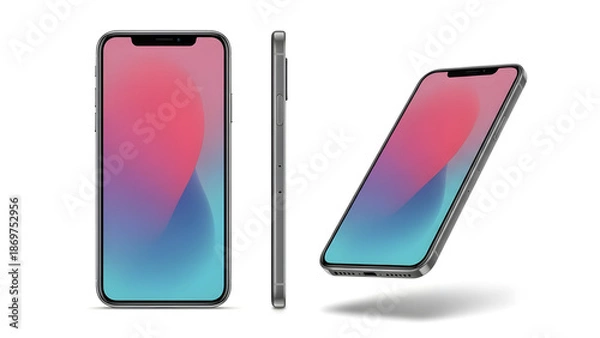 Obraz Realistic Smartphone Mockup with Front Side and Angled Gradient Display.