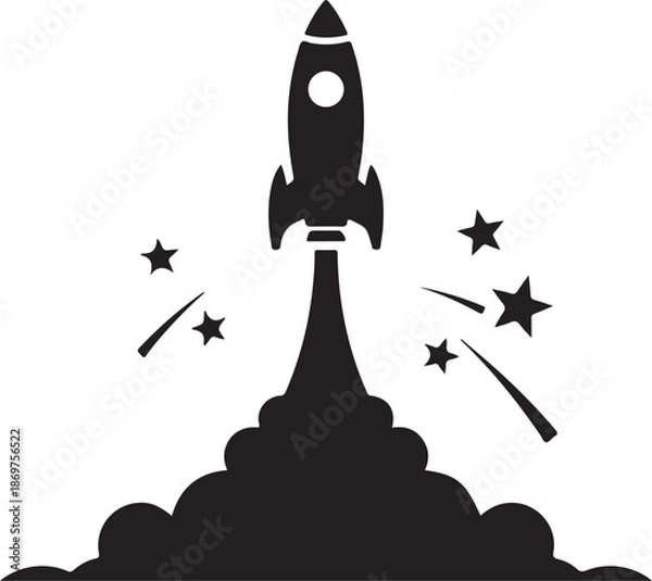 Fototapeta Rocket Launch Silhouette Vector Icon.