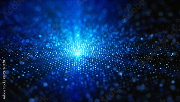Obraz Abstract Blue Light Particles Horizon Background　青い光の粒子が地平線のように広がる背景
