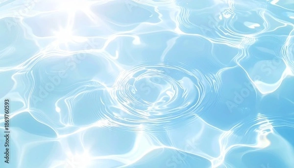 Obraz Bright Water Surface with Ripples and Light Reflection　光が反射する明るい水面と波紋の背景イラスト