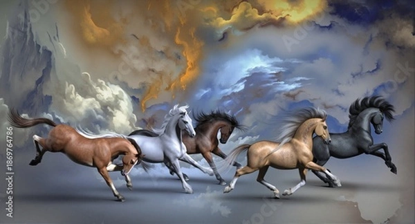Fototapeta Horses Running Dramatic Sky Art