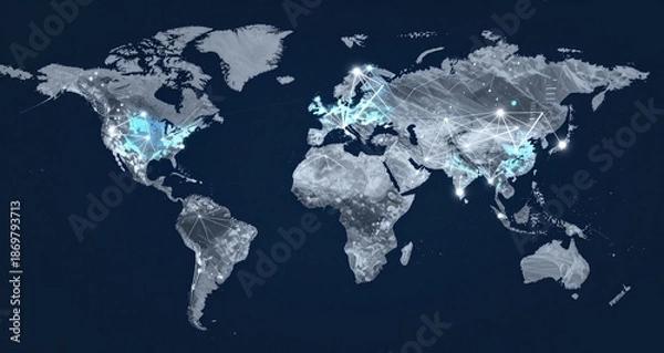 Obraz Global Network Connection Nodes On World Map Background