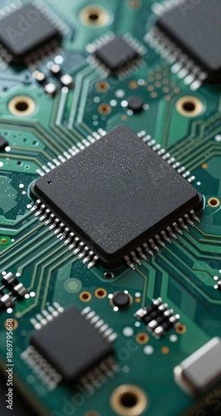 Obraz Quantum Computer Chip With Golden Connections