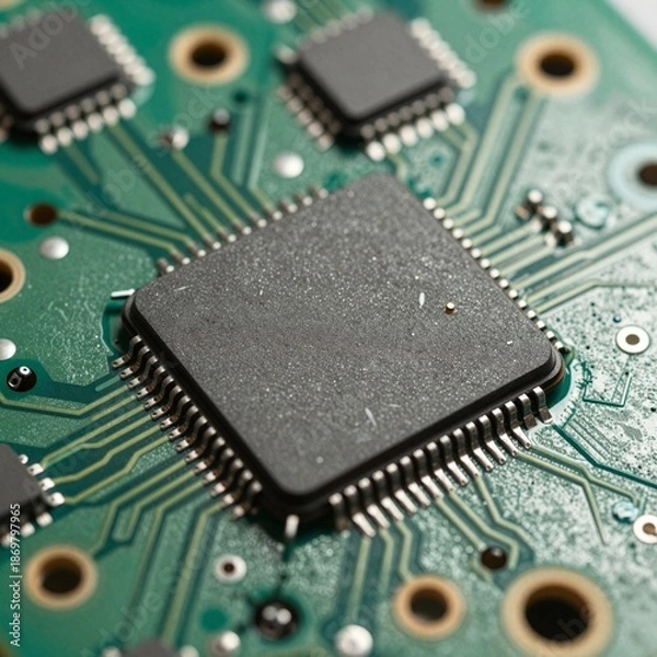 Obraz Quantum Computer Chip With Golden Connections