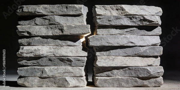 Obraz Split stone wall with light shining through the crack