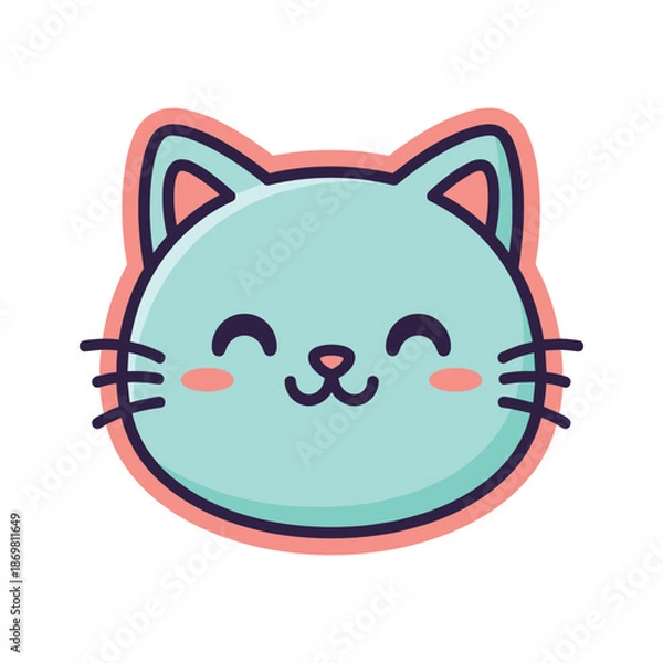 Obraz Cute Cartoon Cat Face Vector Illustration