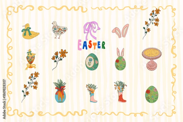 Obraz Rustic Easter elements and country style spring icons set for textile prints