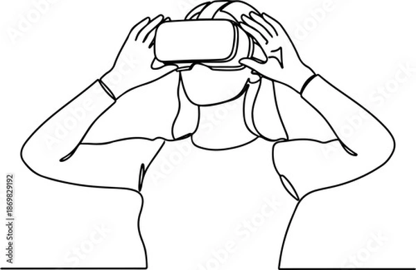 Obraz Continuous Line Art Woman Using Virtual Reality Headset