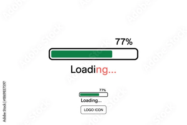 Obraz A loading screen with a progress bar and a logo icon on a white background