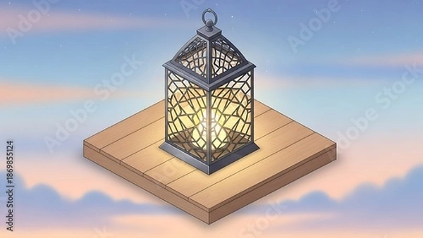 Obraz Illuminated Lantern on Floating Platform