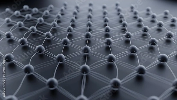 Obraz Abstract 3D Neural Network Grid: Grey Connected Spheres & Data Lines Background