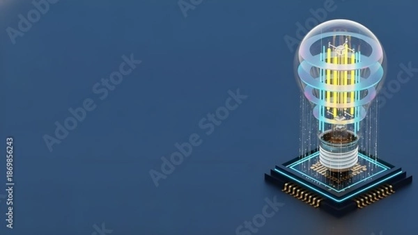 Obraz Glowing Digital Lightbulb on Microchip: AI Innovation & Creative Technology Concept