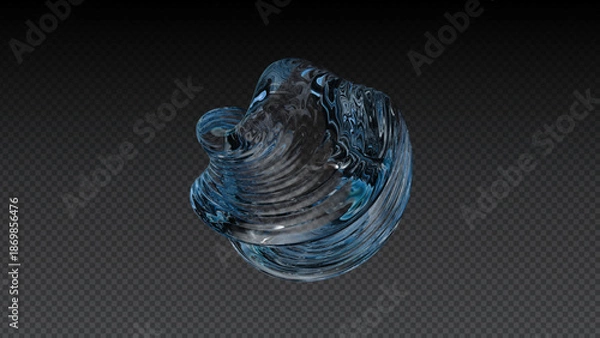 Obraz Navy Blue Glass Sphere with Swirling Chrome Reflections Transparent