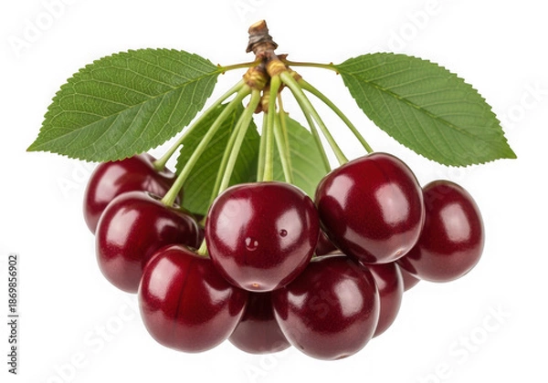 Obraz Fresh cherries cluster isolated on transparent background