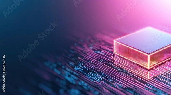 Fototapeta Program Programming code with glowing neon elements in a futuristic digital setting.