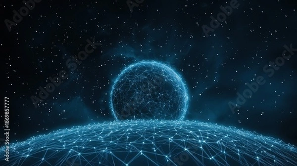 Obraz Globe Networked planet with luminous data streams connecting different continents.