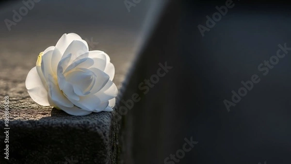 Obraz White rose on stone surface with dramatic lighting and shadows