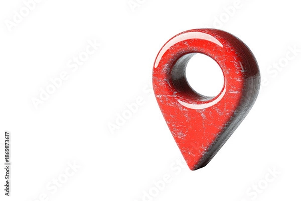 Obraz Red, textured map pin floats on a solid black background