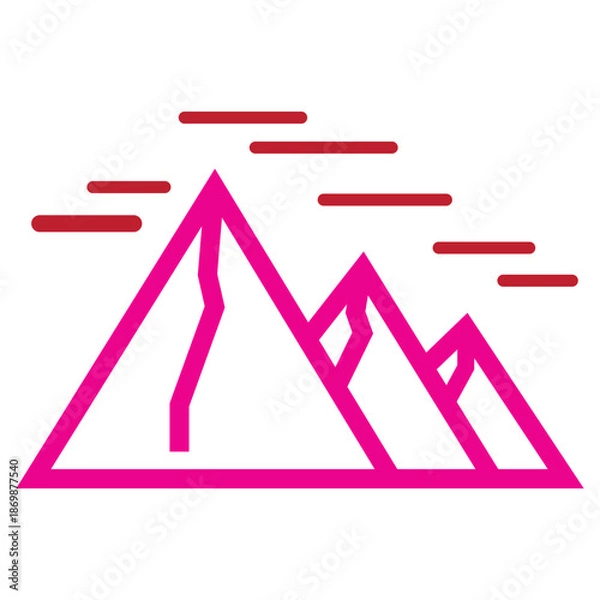 Obraz Simple pink mountain range with clouds icon