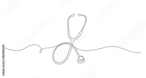 Obraz Stethoscope continuous one line drawing on white background