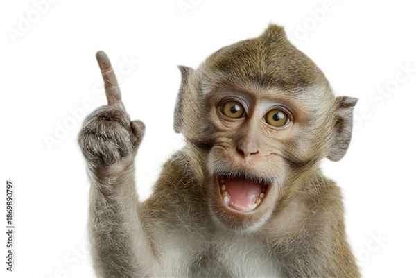 Obraz Monkey having an idea pointing finger up surprised expression