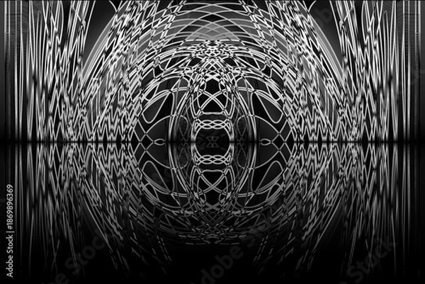 Obraz 不思議で抽象的な模様の柄のデザインで幾何学的な要素もあり白と灰と黒の色のグラデーションの効果もつけたアート的な背景、壁紙、テクスチャ