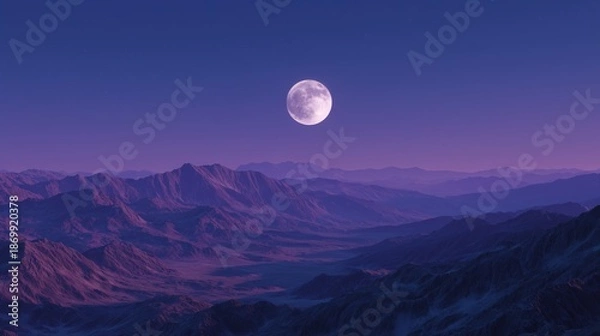 Obraz Full moon rising over purple mountain range