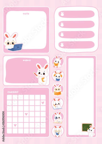 Obraz Cute Bunny Memo Checklist Notes and Label
