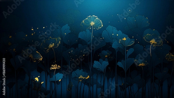 Obraz 青と金の植物　AI生成素材