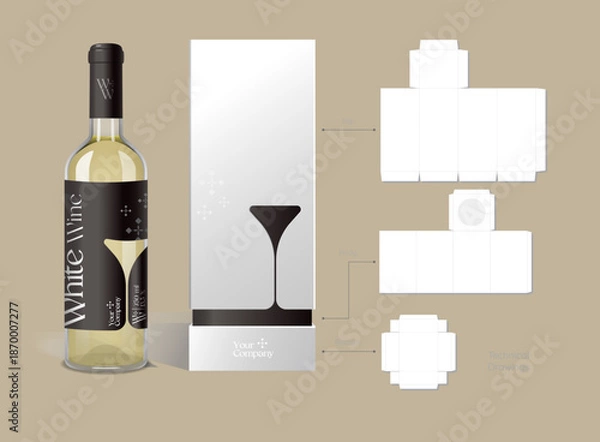 Obraz Modern Elegant Wine Box & Bottle Packaging Template