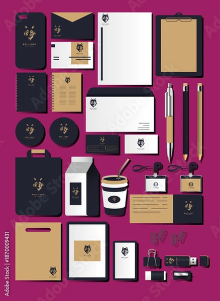 Obraz Wolf Logo Branding Identity Set