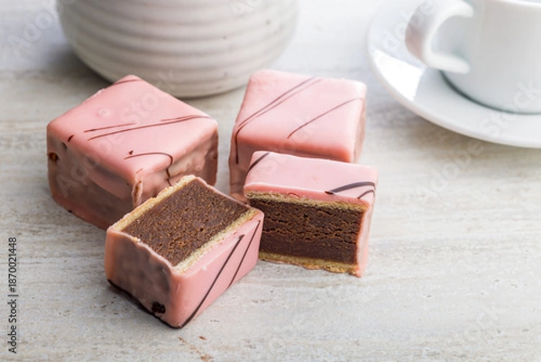 Obraz Sweet dessert cake. Mini pie on kitchen table.