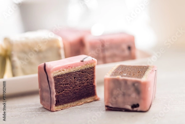 Obraz Sweet dessert cake. Mini pie on kitchen table.