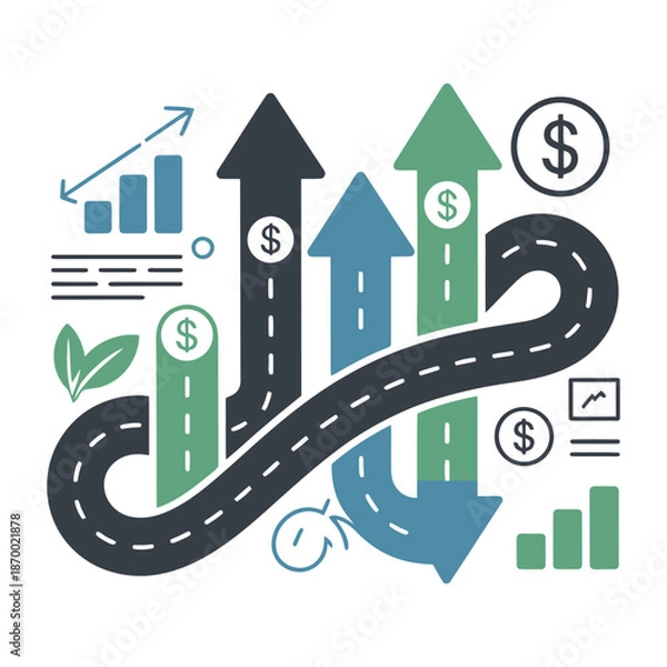 Obraz Winding road visualizes confusing financial strategy with rising.