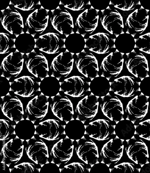 Fototapeta Kaleidoscope  pattern vector.  Psychedelic design element for wallpaper, scrapbooking, fabric. Monochrome background.
