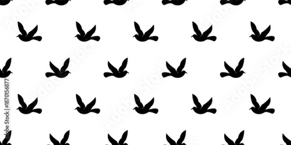 Fototapeta black white bird migration seamless pattern