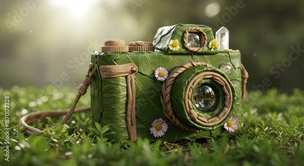 Obraz Antique camera on grass